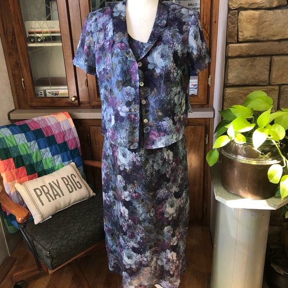 K & COMPANY PETITE SIZE 12p 2-PIECE SLEEVELESS DRESS WITH CAP SLEEVE JACKET EUC - Picture 3 of 9